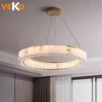 Lustre VEKO Villa en albâtre, lustre moderne en marbre et cristal pour salon à plafond haut
