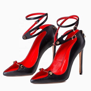 Sandales à talons hauts personnalisées pour femmes, sexy, à lanières cheville, talons aiguilles, ornements métalliques, découpes, chaussures d'été, escarpins - Product Image 1