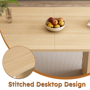 Table à manger ovale pour 6 personnes, 62,9 pouces, style moderne, hôtel, écologique, durable, base en bois à lattes, piédestal, finition naturelle - Product Image 4