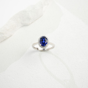 925 silver oval cultivated sapphire ring fashion surround single stone women's ring - Product Image 4