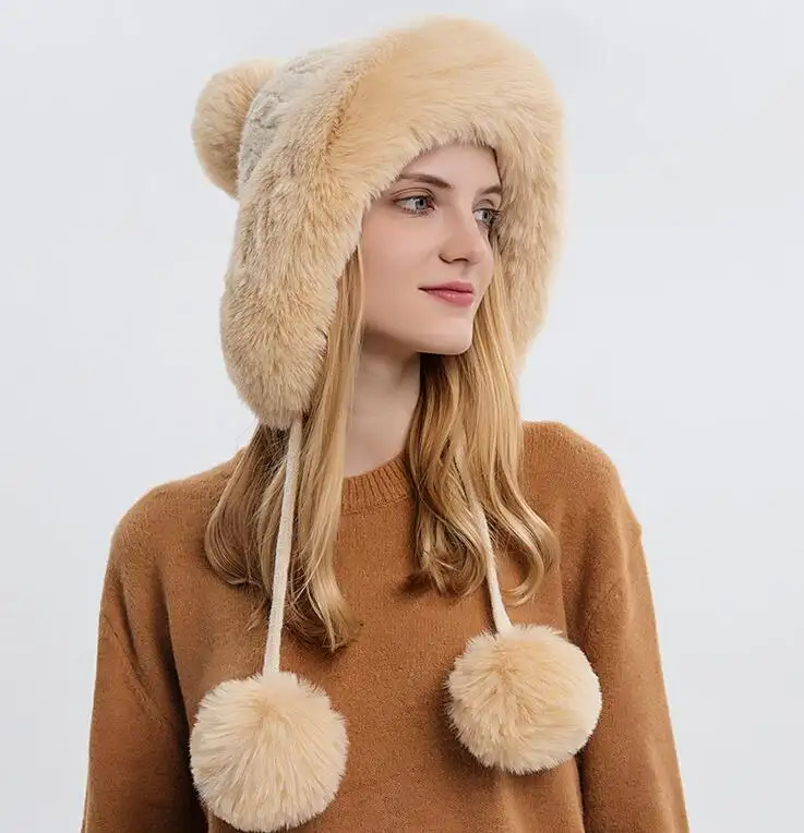 Women Luxury Designer Winter Ski Cap Cuff Skull Knitted Acrylic Hats Woman warmly Pompom Fur Beanies