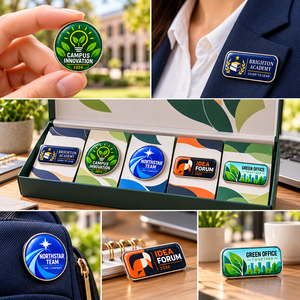 Badges de revers en métal époxy imprimés personnalisés pour événements scolaires et d'entreprise avec cadre argenté OEM ODM - Product Image 2
