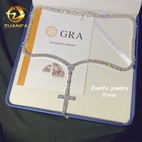 Collier chaîne tennis en argent sterling 925, style hip-hop, avec croix en moissanite certifiée GRA, passe le test du diamant
