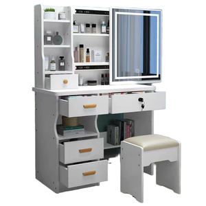 Pequeño tocador estilo moderno minimalista con paneles de madera, mueble de almacenamiento para dormitorio, pequeño mueble de maquillaje para sala de estar de hotel - Product Image 3