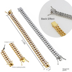 Pulsera para Hombre de Acero Inoxidable Chapada en Oro, Joyería Masculina, Pulsera de Tenis de Doble Hilera con Incrustaciones, Accesorio de Moda Hip Hop Bling - Product Image 5