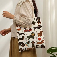 Dackel-Print Canvas-Tragetasche, Niedliche Dackel-Schultertasche für Hundeliebhaber