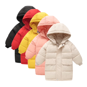 Manteau d'hiver long unisexe pour enfants, rembourré, à capuche, coupe-vent, écologique, avec fermeture éclair, motif uni - Product Image 3