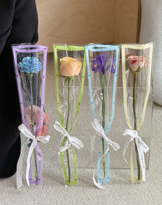 تمنيات جميلة: حقيبة فردية، شفافة، عبوة زهرة وردية واحدة، تغليف زهور، ورق باقة زهور. - Product Image 2