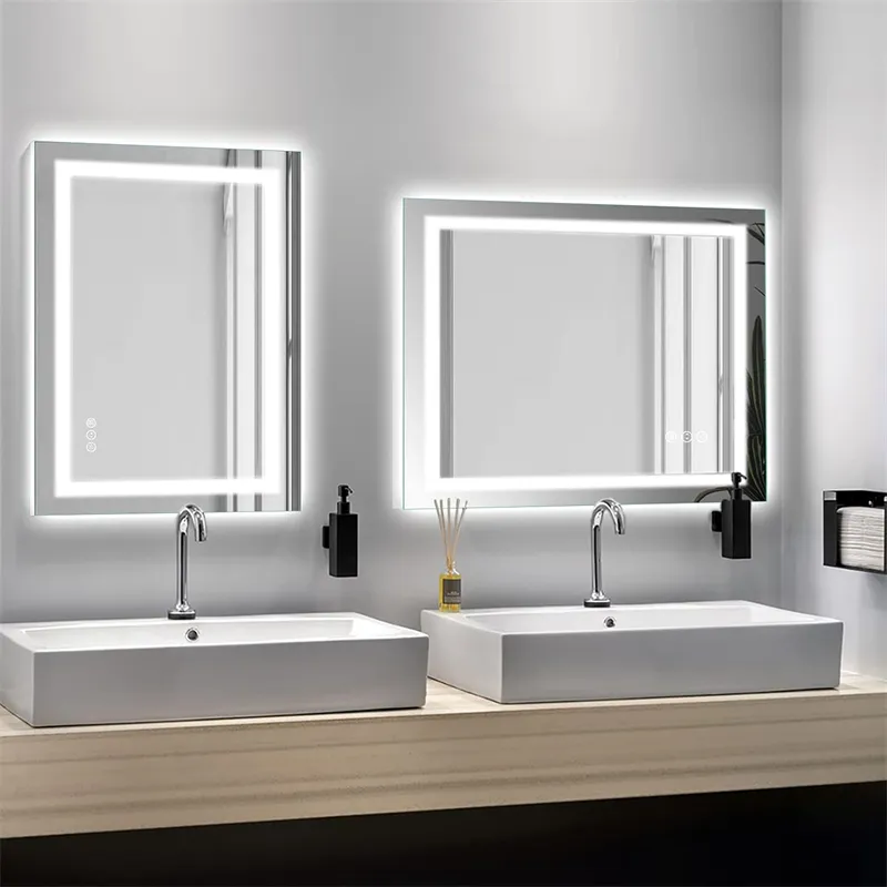 Bathroom LED Mirror Vanity Lighted Mirror Home Decor with Dimmable Touch Button Anti-fog Function Makeup Mirror with Light Wall