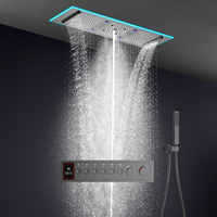 Ensemble de douche thermostatique WEIHAO gris anthracite avec affichage numérique, six sorties, pommeau de douche rectangulaire LED et panneau de commande mural
