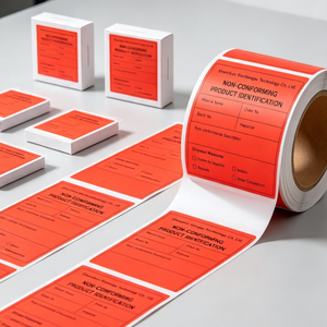 Etiquetas de advertencia en rollo de color rojo brillante, papel recubierto de alta calidad, pegatinas adhesivas para productos no conformes, para almacenes y fábricas - Product Image 1