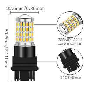 HSS-20408 cao lumen trắng vàng kép màu 72smd 4014 + 4SMD 3030 3156 3157 LED bóng đèn T10 T20 LED phanh/lần lượt tín hiệu ánh sáng - Product Image 5