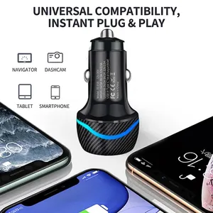 Chargeur de voiture double port 60W style fibre de carbone USB C PD 30W QC3.0 Charge rapide Adaptateur allume-cigare Chargeur de voiture - Product Image 5