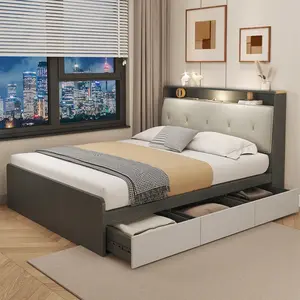 New Hot Sale Modern Luxury Queen Size Wooden Bed With Large Storage Drawer for Bedrooms Furniture Set