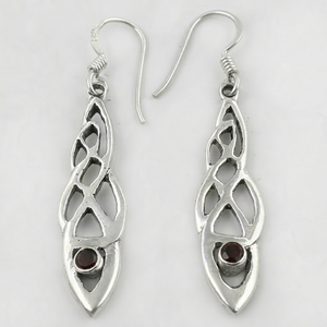 Boucles d'oreilles pendantes en argent sterling 925 avec grenat, design géométrique vintage, bijoux pour femmes - Product Image 1