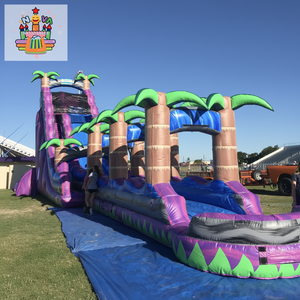 Tobogán Acuático Inflable Tropical Morado y Verde, Equipo de Juego Acuático Infantil Inspirado en la Jungla con Tobogán y Área de Chapoteo - Product Image 4