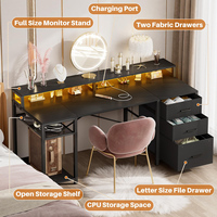 Nouvelle table d'angle pour jeux sur ordinateur à double face en forme de L avec support pour moniteur, bande LED et prise de courant USB