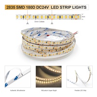 Bande LED 24V Haute Luminosité 8mm de Largeur Blanc Chaud SMD 180 LED/m Ra90 Découpable IP20 Dimmable pour Armoire Domestique