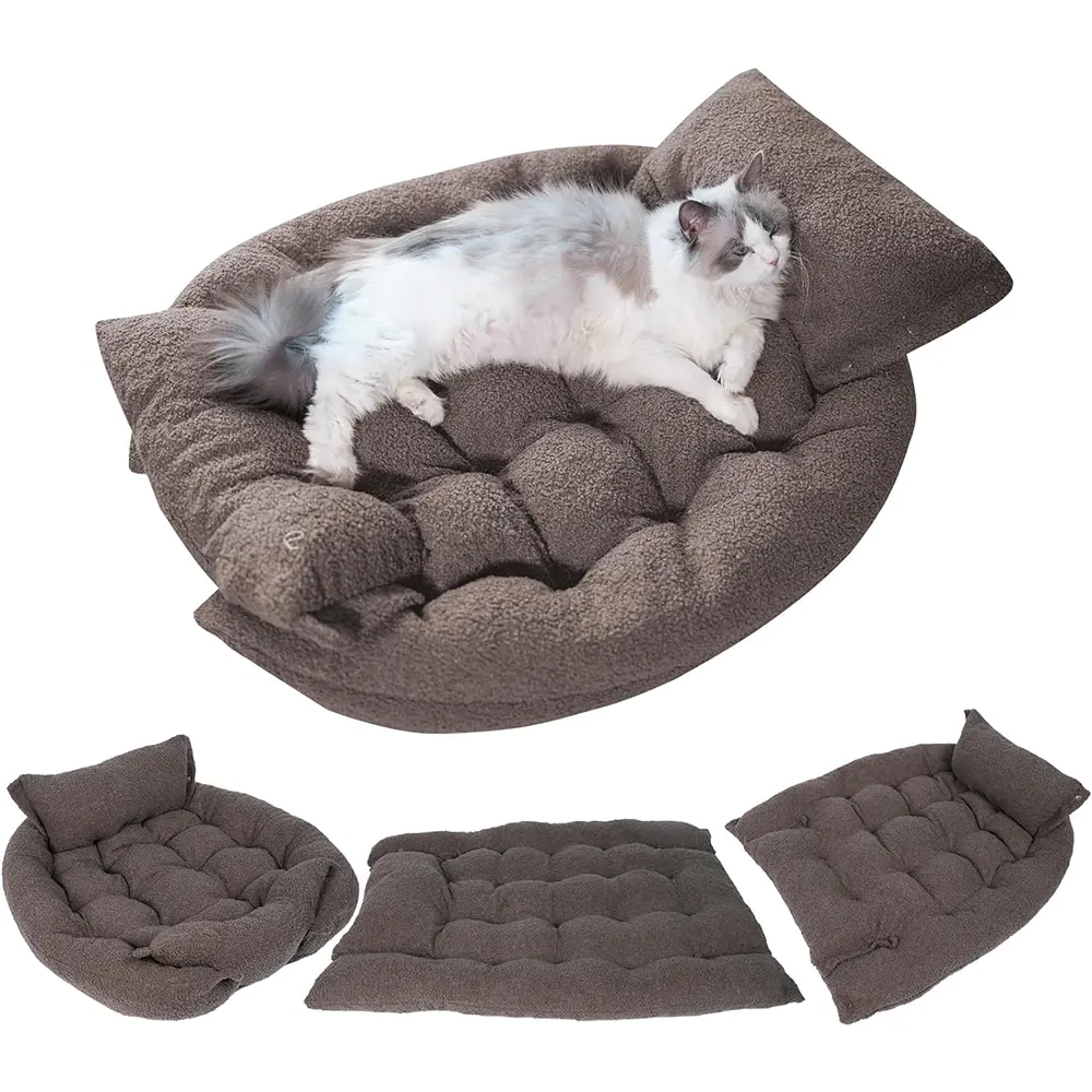 折りたたみ式ペットソファベッドカスタム居心地の良いフリース猫クッションぬいぐるみペットハウス屋内24インチ犬用ベッド低反発茶色の犬用ベッド