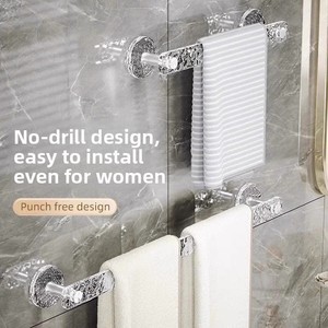 Support mural en acrylique sans perçage, porte-serviettes et porte-pantoufles de salle de bain, organisateur de rangement étanche pour la maison, les toilettes et les sanitaires - Product Image 1