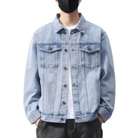 Blouson Bomber en Jean Rétro Noir de Qualité pour Homme, Col Montant, Coupe-Vent, Logo Frontal, Style Décontracté, Printemps Automne, Vêtement de Travail
