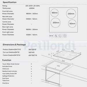 Table de cuisson <span class=keywords><strong>vitrocéramique</strong></span> encastrable 60 cm à 4 brûleurs, 6000 W, avec commande manuelle, garantie usine plus de 15 ans - Product Image 2