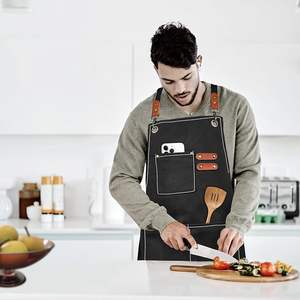 <span class=keywords><strong>Delantal</strong></span> <span class=keywords><strong>de</strong></span> Trabajo Personalizado con Logotipo, Color Marrón y Negro, Tirantes Cruzados Ajustables, Talla Adulto, para Salón <span class=keywords><strong>de</strong></span> Belleza, Cafetería, Panadería - Product Image 5