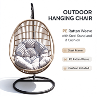 Fauteuil suspendu en rotin PE avec support en métal, design moderne pour salon et cour, chaise balançoire d'extérieur avec coussin