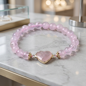 Venta al por mayor de piedras preciosas de cuarzo rosa amor corazón pulsera elástica piedras naturales cristal Cartts pulseras de joyería de moda - Product Image 2