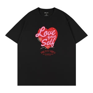 Camiseta Promocional con Estampado de Corazón Vintage Love Yourself, Cuello Redondo, Unisex, Informal, para Verano - Product Image 1