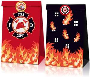 Paquet de 12 sacs de faveur de fête de <span class=keywords><strong>camion</strong></span> de pompiers sacs en papier créatifs avec des motifs de flamme et des logos <span class=keywords><strong>pour</strong></span> les fêtes d'anniversaire - Product Image 1