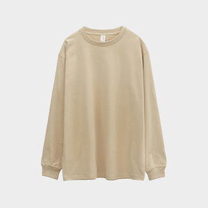 EVER カスタムロゴ 厚手250gコットンTシャツ プラスサイズ クルーネック 長袖 リブ袖 太畝 ブラウンパープルカラー - Product Image 4