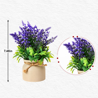 Pot Bunga Lavender Ungu Buatan dengan Tali Jute, Pot Plastik, Bunga Palsu, Dekorasi Pernikahan, Dekorasi Meja Rumah