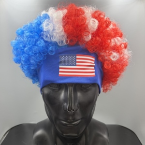 Perruque bouclée patriotique rouge, blanc et bleu, style afro, pour fête, fête de l'indépendance, costume de festival, pour adultes - Product Image 2