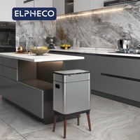 ELPHECO Poubelle d'intérieur automatique 40L avec couvercle intelligent en acier inoxydable Pied en bois pour bureau, chambre ou cuisine