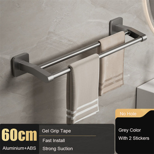 Porte-serviettes mural adhésif double en aluminium gris pour hôtel et maison, accessoire de salle de bain - Product Image 6