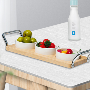 Plateau de service divisé en céramique de haute qualité avec support en bambou taille personnalisée pour le service d'apéritif de cuisine - Product Image 2