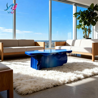 Table basse convertible moderne européenne bleue en fibre de verre, réglable en hauteur, design écologique, mobilier de maison durable