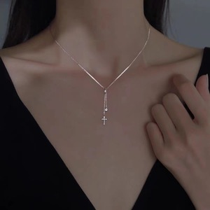 Rainbowking S925 Collier Femme en Argent Sterling Délicat Croix Tassel Clavicule Chaîne Niche Design Pendentif Ins Style <span class=keywords><strong>Rainb</strong></span> - Product Image 6