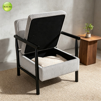 Fauteuil d'appoint en tissu velours côtelé rayé, pieds en bois, fauteuil avec rangement dissimulé, coussin amovible pour salon, appartement
