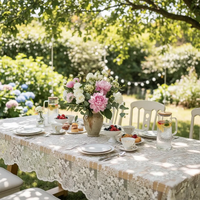 Nappe transparente en polyester brodée de fleurs, en dentelle, pour mariage, fête en plein air, jardin, décoration intérieure - Vente en gros