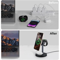 Chargeur sans fil QI 2.2 15W 25W 3-en-1 avec refroidissement et fonctions intelligentes pour téléphone portable, appareil photo, montre connectée, DC PD, logo personnalisable