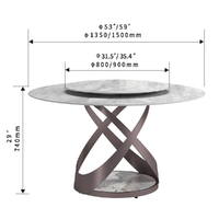 Ensemble de table à manger ronde moderne Runwood avec pieds en acier carbone finition ardoise brillante, plateau tournant blanc nordique, pour cuisine et salle à manger, vente en gros