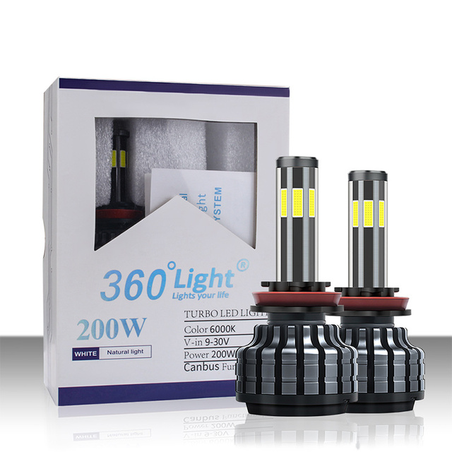 HAIZG Car LED Headlight IP67 Waterproof Led Headlamp 6 Sides Headlight COB Chip 50W 12000LM Led 6 Sides Headlight