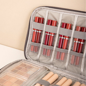 Bebeland-Bolsa de almacenamiento de maquillaje, estuche de cosméticos de gran capacidad para lápiz labial, base, organizador portátil de viaje, gris, negro, cian - Product Image 3
