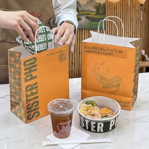 Custom Eco-Friendly Disposable Restaurant Kraft Paper Container Handles Custom Logo Biodegradable Recyclable Fast Food <b>Pasta</b> - Product Image 3