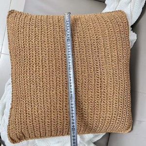 Handmade Crocheted Jute Throw Pillow Square Solid Minimalist Decorative Cushion For Sofa Living Room Home Decor - Product Image 4
