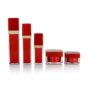 N4 217 140Ml Nieuwe Vierkante Wijn Rode Verpakking Plastic Fles Rechthoek Felrode Cosmetische Set Fles Fles Voor Luxe Lotion Of Serum