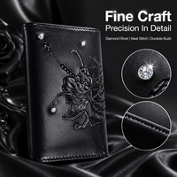 Ensemble en cuir PU à fleurs gothiques en relief, trousse de maquillage punk à croix et rivets en strass et classeur/agenda A6 à clip métallique