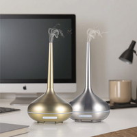 Diffuseur d'arômes en plastique doré 100 ml, humidificateur rechargeable par USB, modes de brumisation continue et intermittente, utilisation domestique sans eau